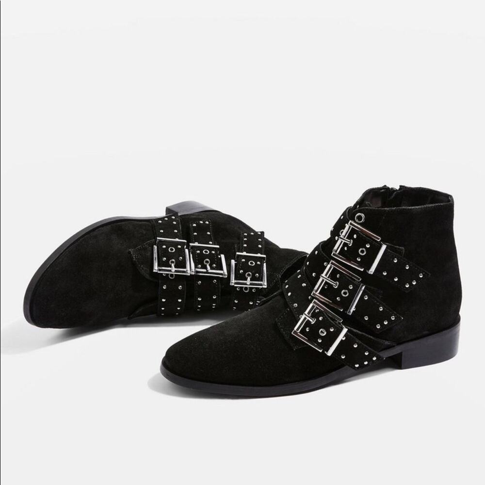 Topshop Krown Studed Upper Leather Suede Buckle Ankle Boots Size 40 9.5 New
